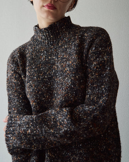 【SIZE S-M】90s agnès b. homme  Nep Melange Mock Neck Sweater / Charcoal