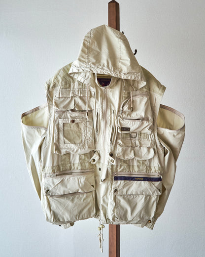 【Size L】90-00s PAUL & SHARK Cotton Multi-Pocket Detachable-Sleeve Photographer Jacket / Ecru