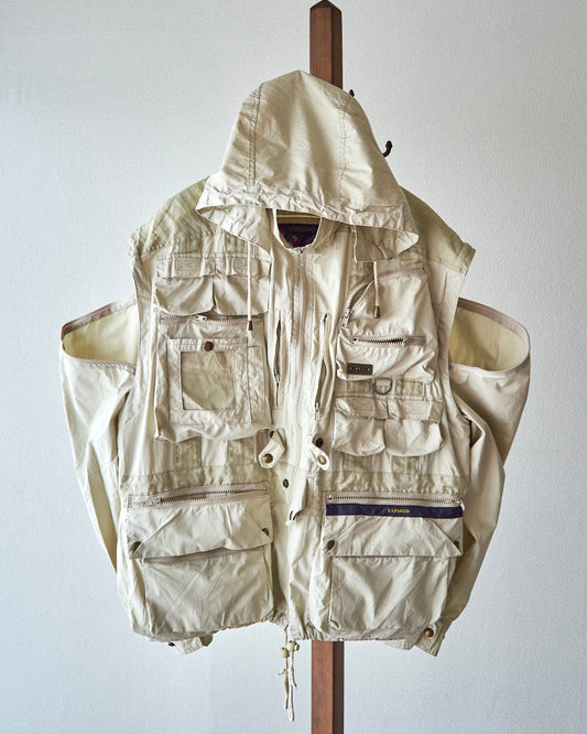 【Size L】90-00s PAUL & SHARK Cotton Multi-Pocket Detachable-Sleeve Photographer Jacket / Ecru
