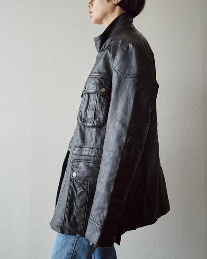 【SIZE L】00s-10s HUGO BOSS Lambskin Leather Utility Jacket/ Black