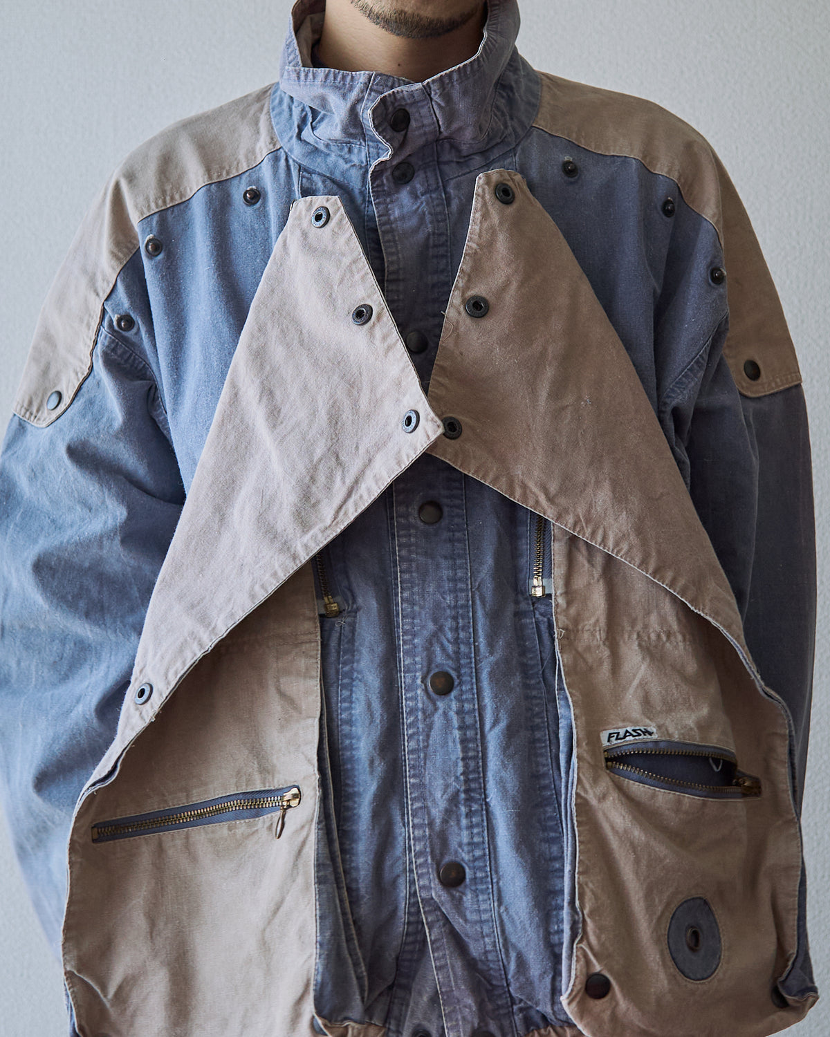 【SIZE M-L】80-90s FLASH Cotton Twill Detachable Multi-Pocket Bomber Jacket / Grey Beige