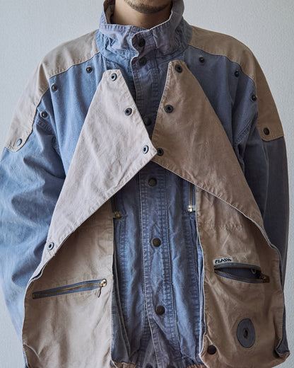 【SIZE M-L】80-90s FLASH Cotton Twill Detachable Multi-Pocket Bomber Jacket / Grey Beige