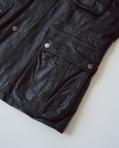 【SIZE L】00s-10s HUGO BOSS Lambskin Leather Utility Jacket/ Black