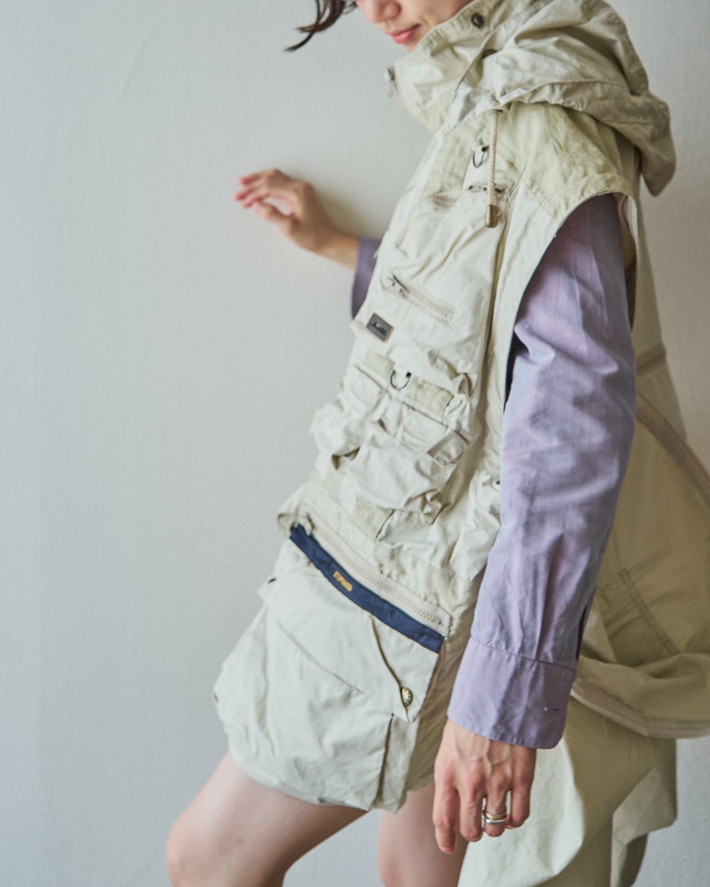 90-00s PAUL & SHARK Cotton Multi-Pocket Detachable-Sleeve Photographer Jacket / Ecru