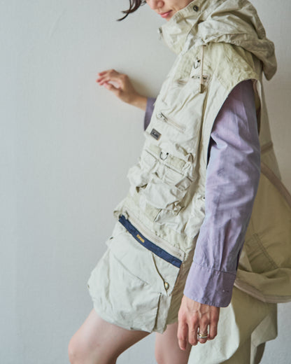 【Size L】90-00s PAUL & SHARK Cotton Multi-Pocket Detachable-Sleeve Photographer Jacket / Ecru