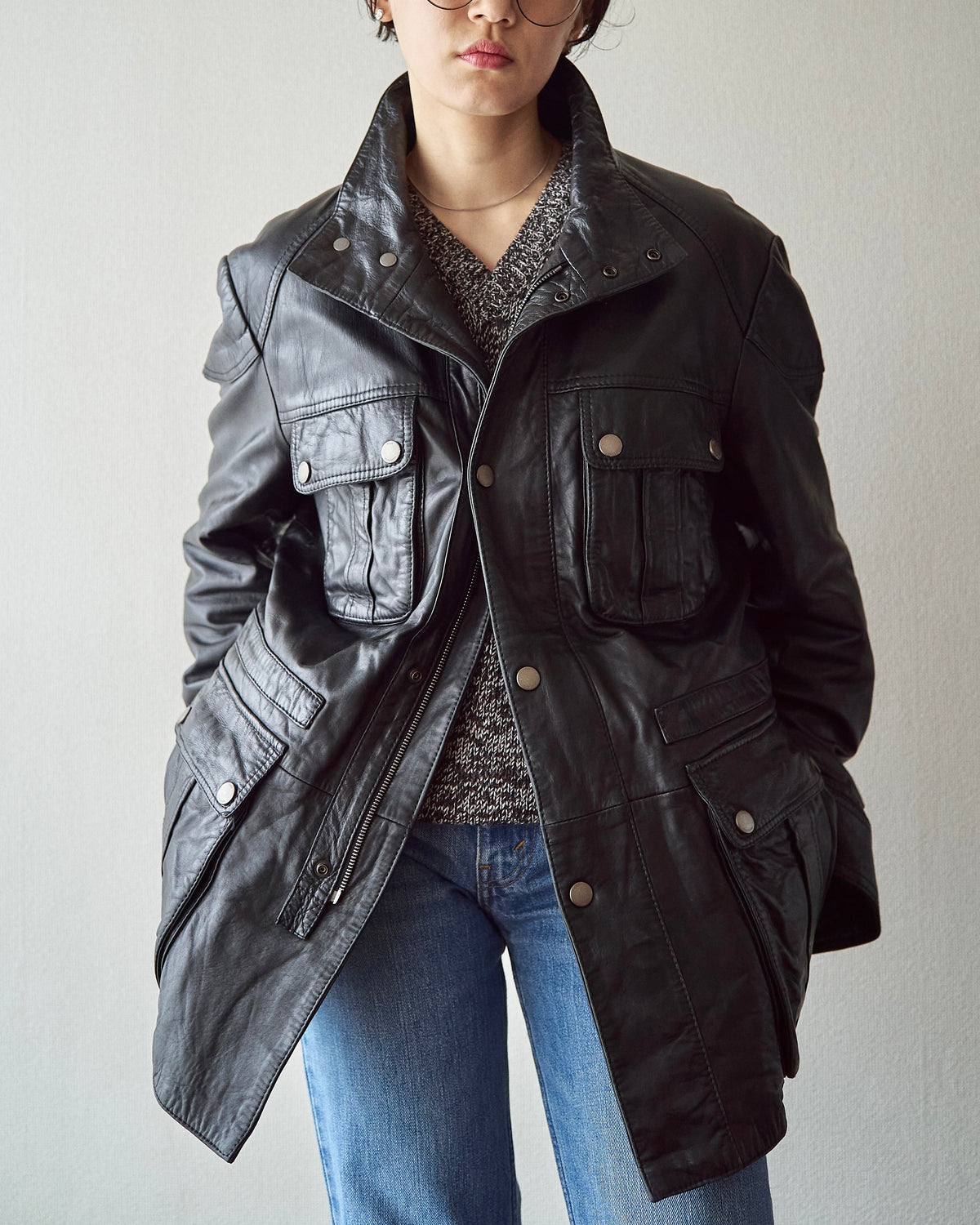 【SIZE L】00s-10s HUGO BOSS Lambskin Leather Utility Jacket/ Black