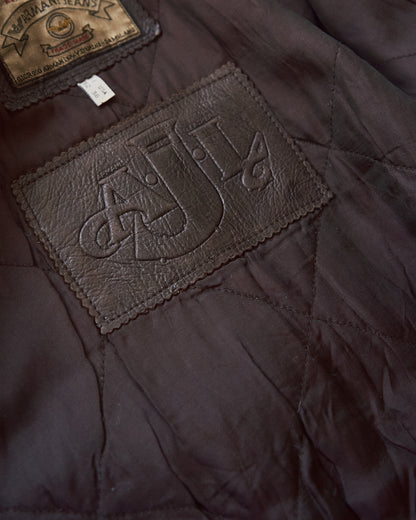 【SIZE L】-90s ARMANI JEANS  Leather Flight Bomber Jacket / Brown