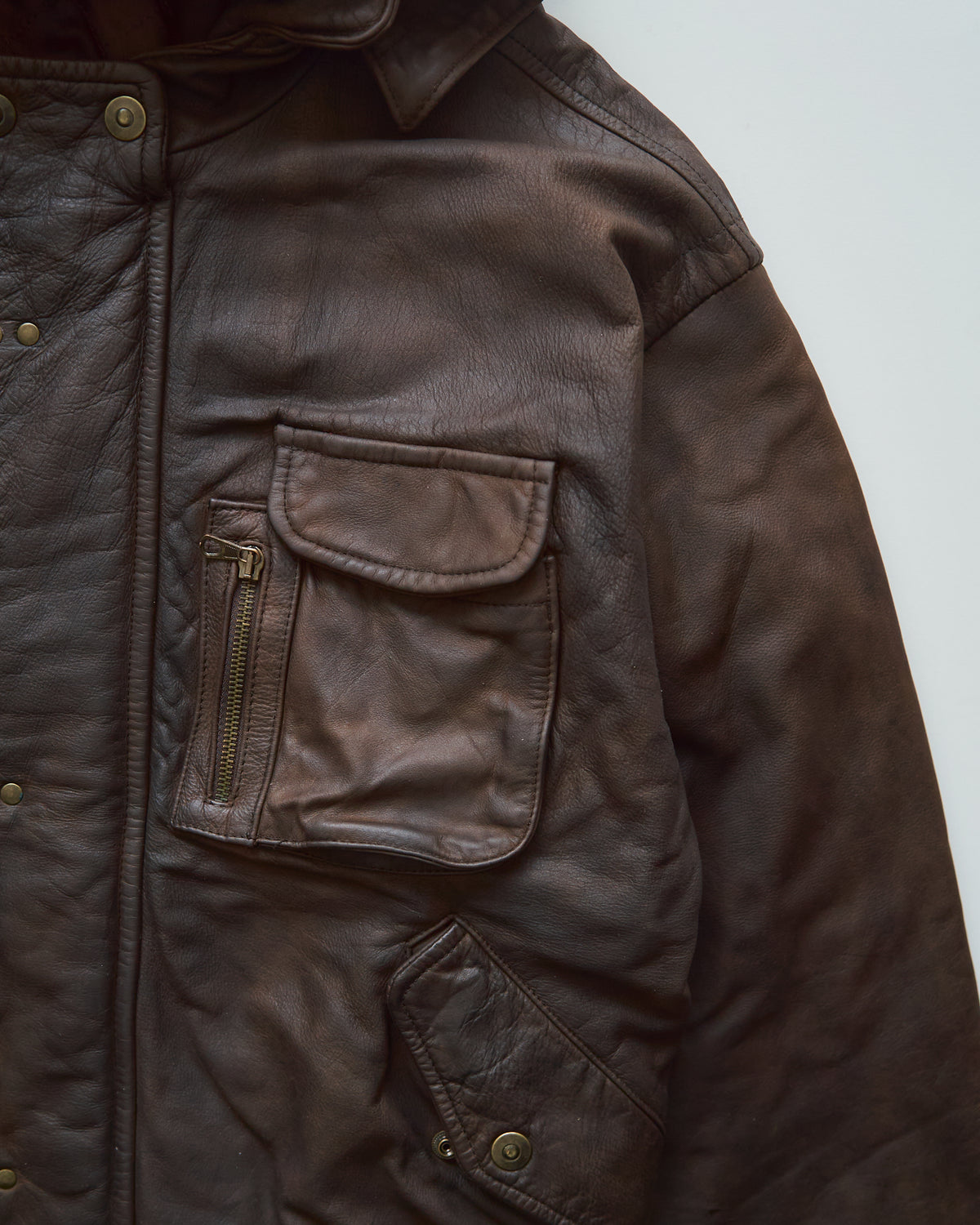 【SIZE S-M】80s Italian Leather Fireman  Hooded Jacket / Brown