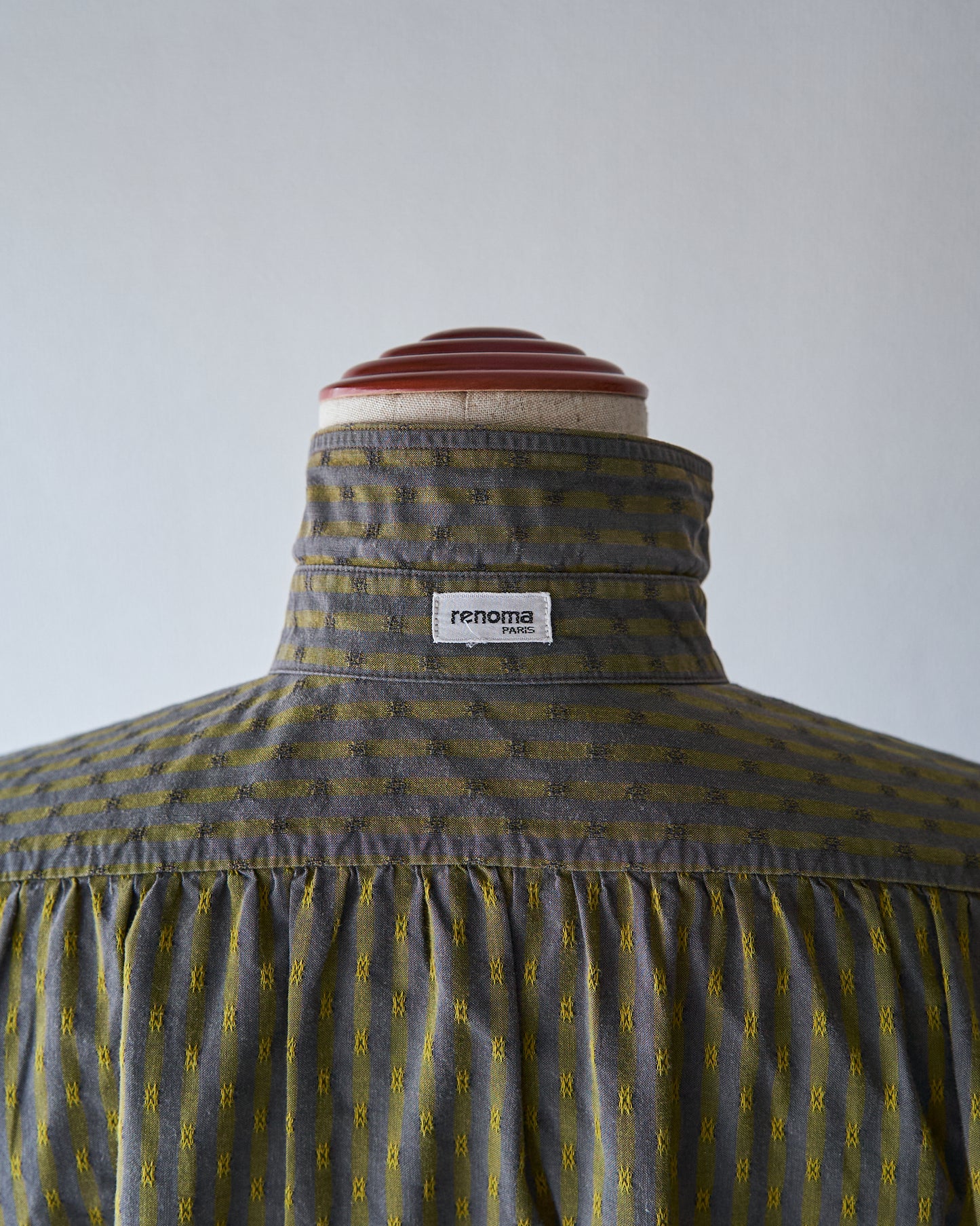 80-90s RENOMA PARIS Cotton Dobby-Striped Balloon Sleeve Shirt / Mustard Grey × Charcoal