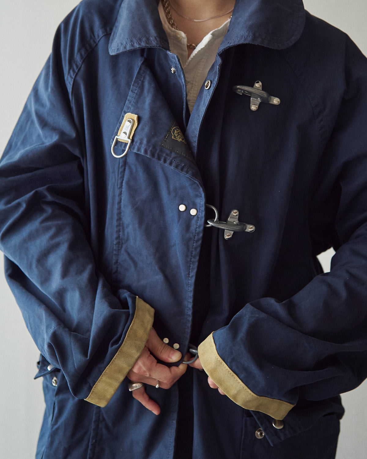 【SIZE L】-90s FAY Cotton Canvas Fireman Toggle Coat / Navy