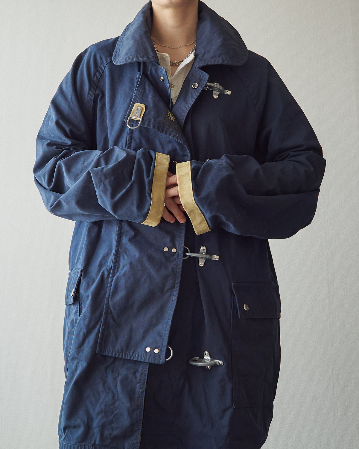 【SIZE L】-90s FAY Cotton Canvas Fireman Toggle Coat / Navy