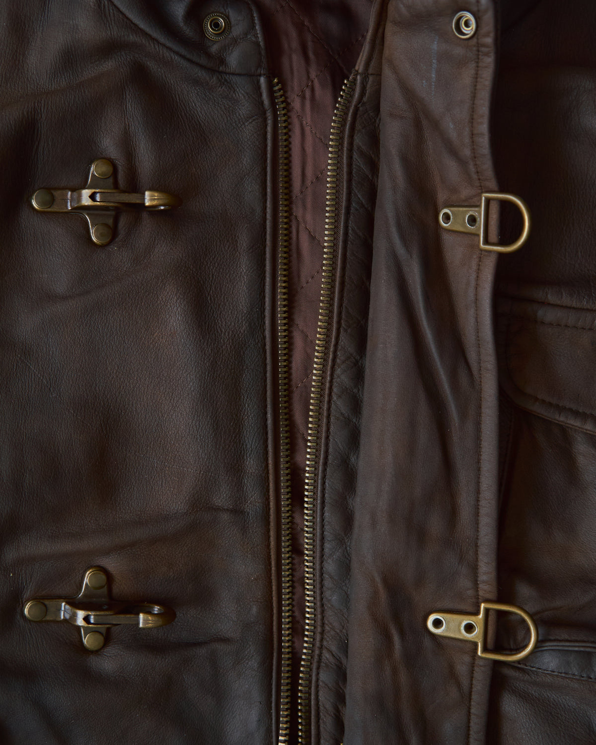 【SIZE S-M】80s Italian Leather Fireman  Hooded Jacket / Brown