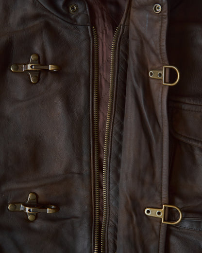 【SIZE S-M】80s Italian Leather Fireman  Hooded Jacket / Brown