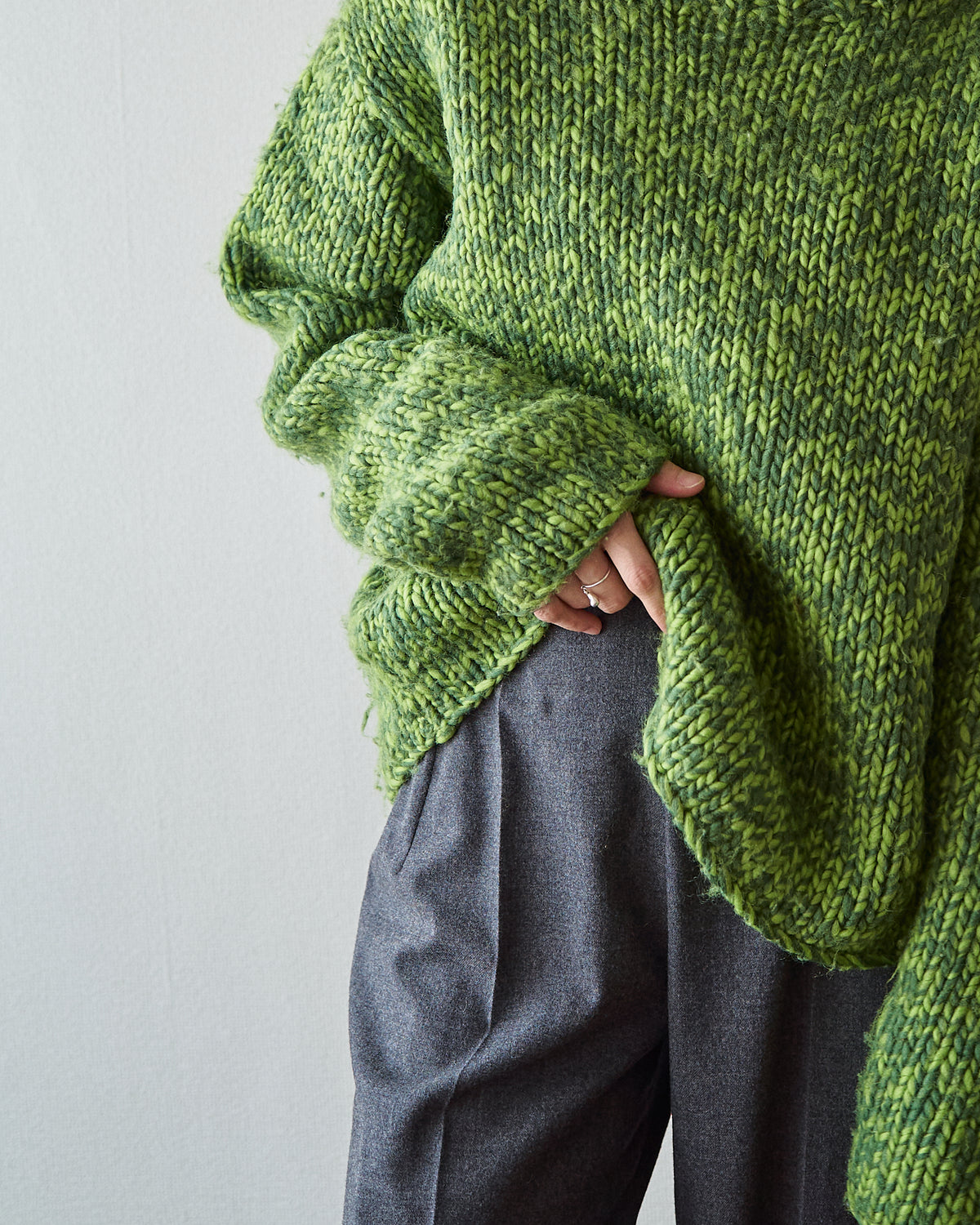 【SIZE S-M】 -00s DKNY  Wool Mock Neck Sweater / Green Melange