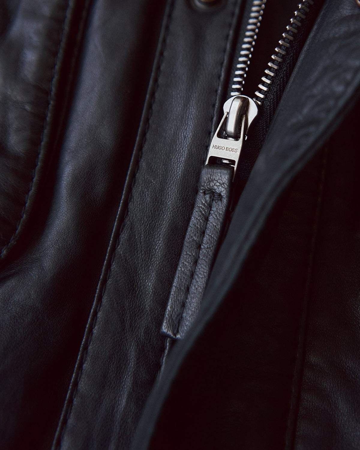 【SIZE L】00s-10s HUGO BOSS Lambskin Leather Utility Jacket/ Black