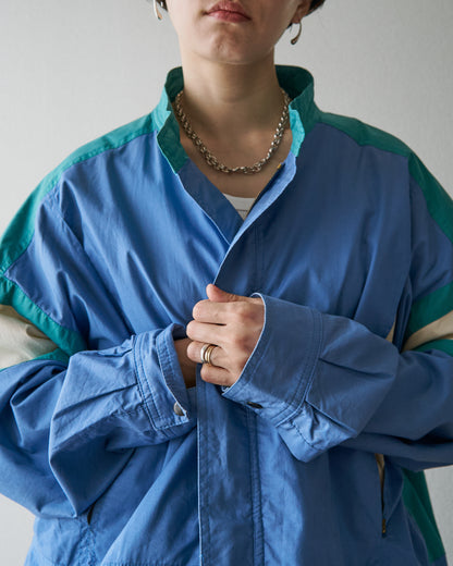 【SIZE M-L】80-90s PULSAR SPORTSWEAR Cotton Color-Block Sport Jacket / Cornflower Teal