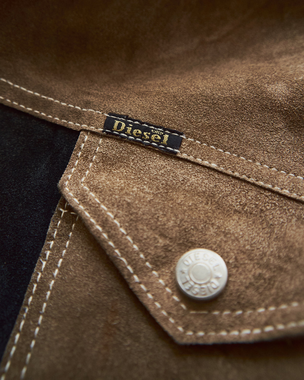 【SIZE M-L】90s DIESEL Suede Two-Tone Trucker Jacket / Beige Black