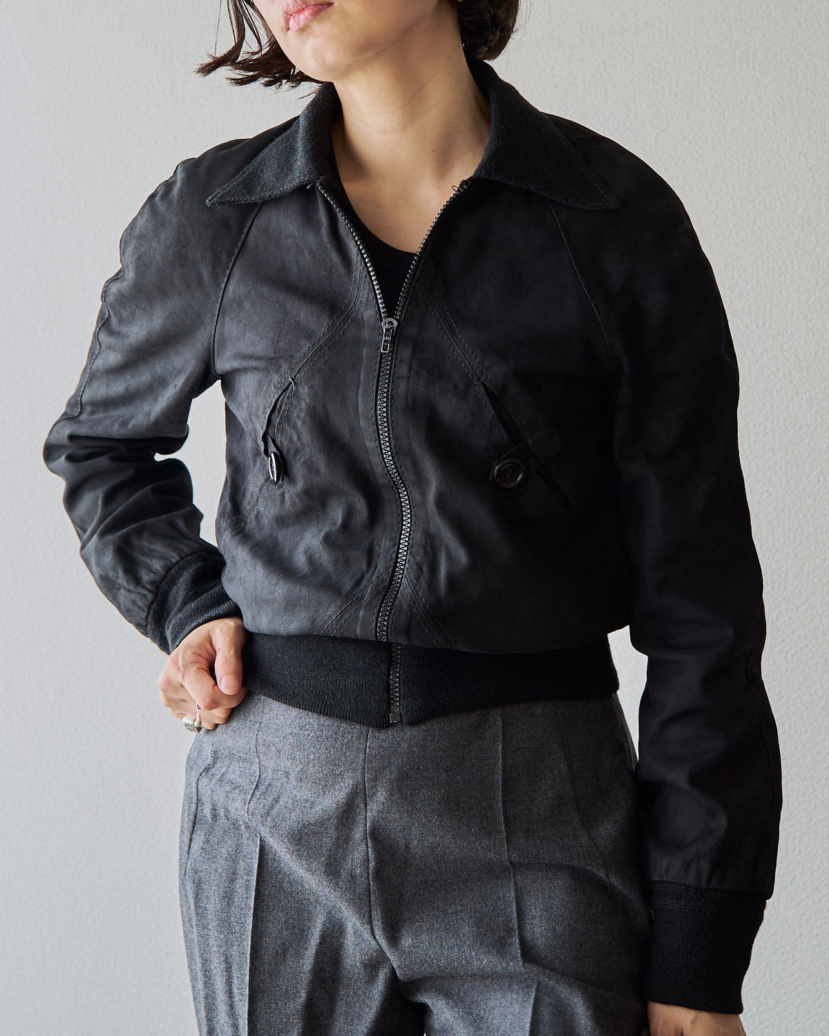 【SIZE XS】ITALIAN SUEDE SHORT BLOUSON / Black