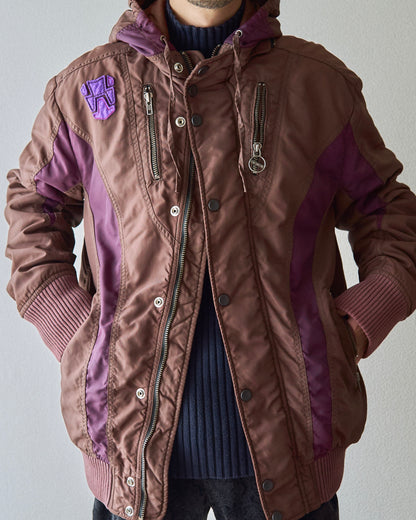 【SIZE M-L】00s DIESEL Multi-Zip Curved Bomber Jacket / Brown Purple