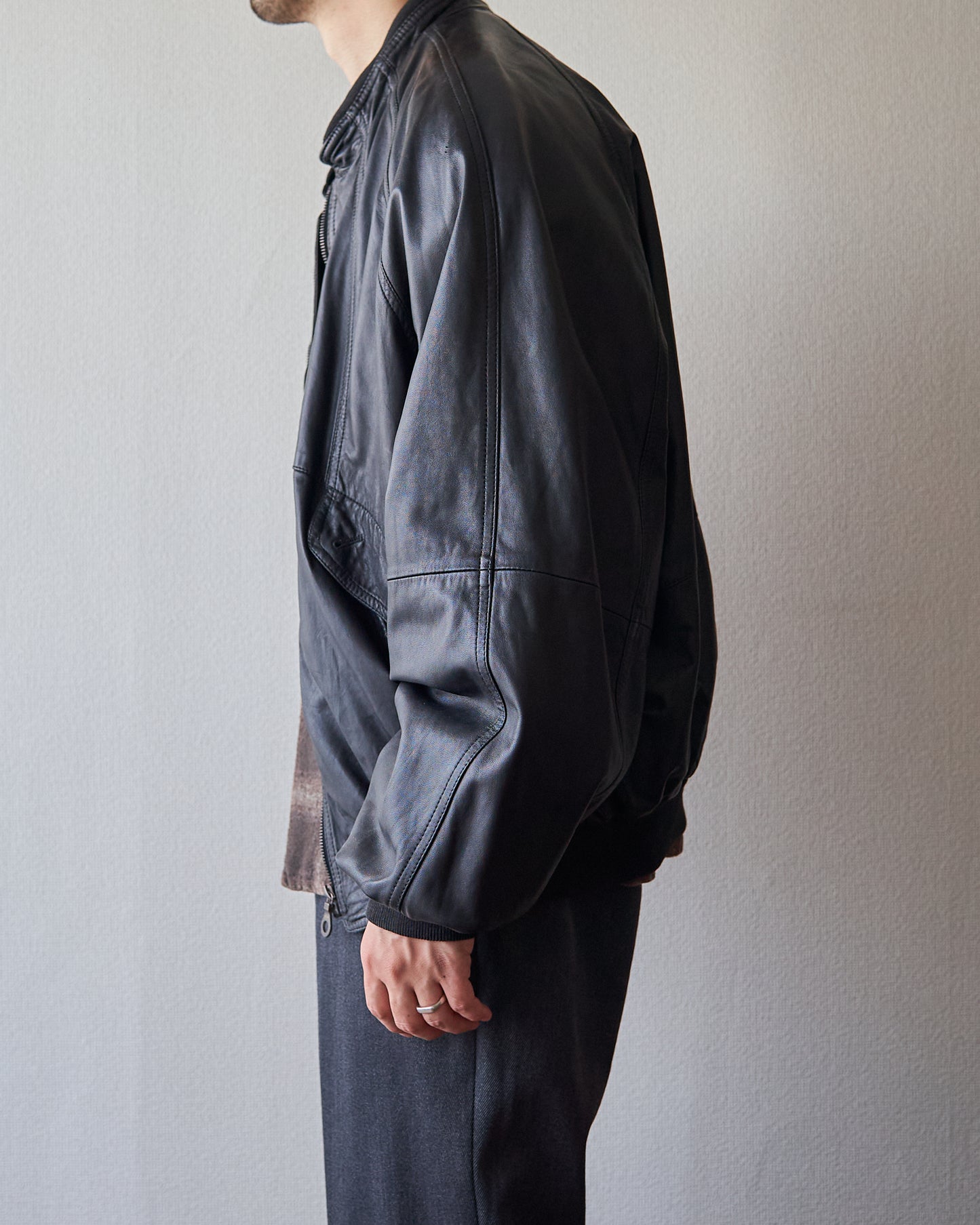 80s-90s GIMO’S Lambskin Leather Raglan Sleeve Bomber Jacket / Black 85