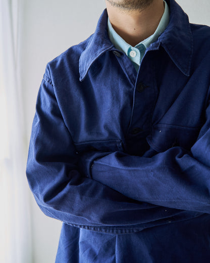 【SIZE M-L】70's Swedish Military Cotton Twill Pullover Shirt / Ink Blue