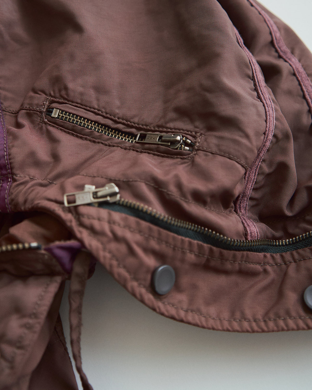 【SIZE M-L】00s DIESEL Multi-Zip Curved Bomber Jacket / Brown Purple