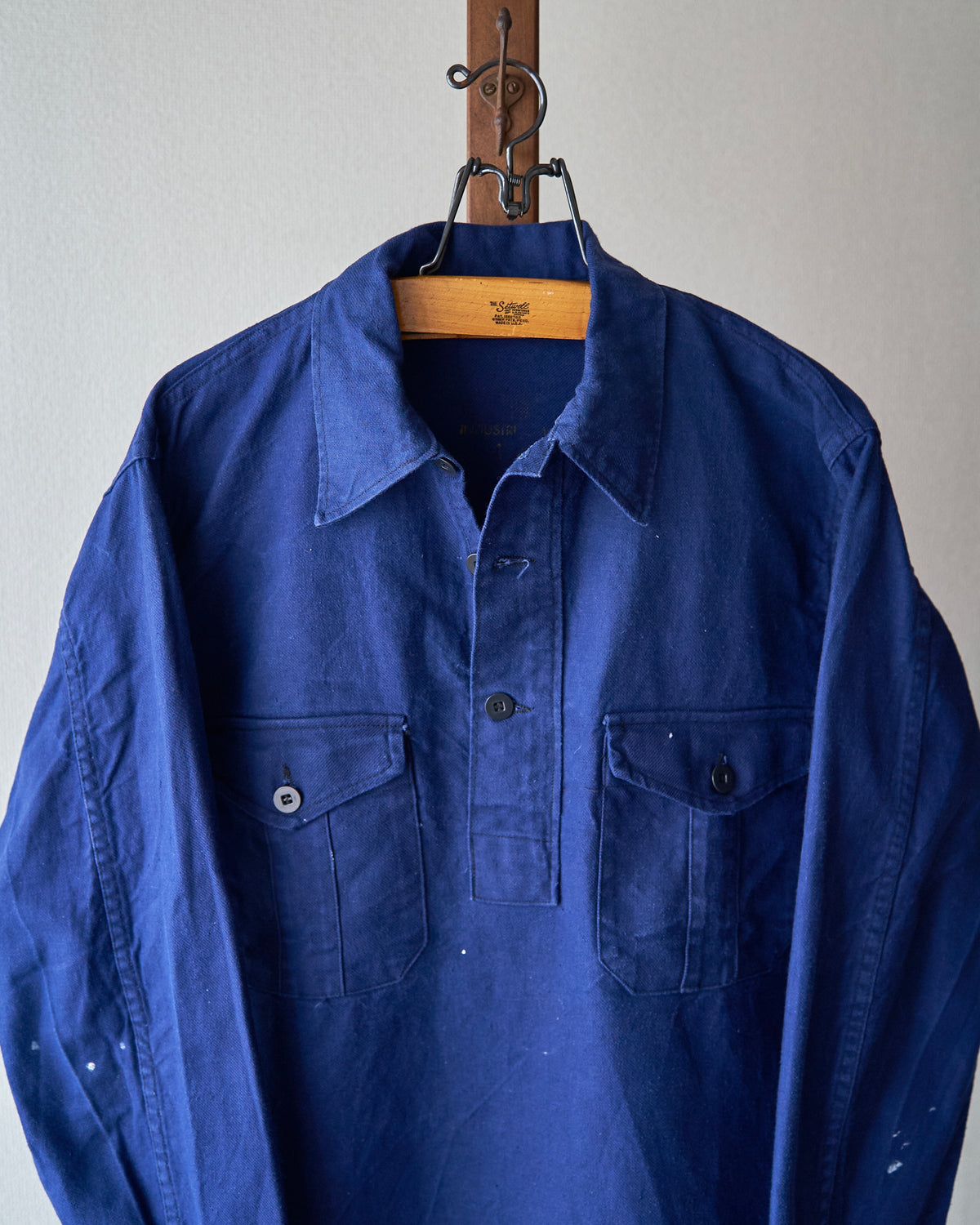 【SIZE M-L】70's Swedish Military Cotton Twill Pullover Shirt / Ink Blue