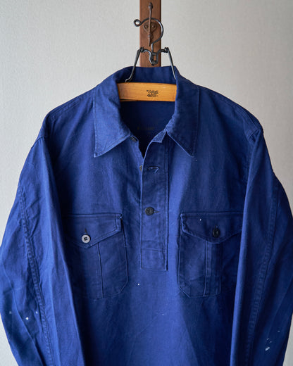 【SIZE M-L】70's Swedish Military Cotton Twill Pullover Shirt / Ink Blue