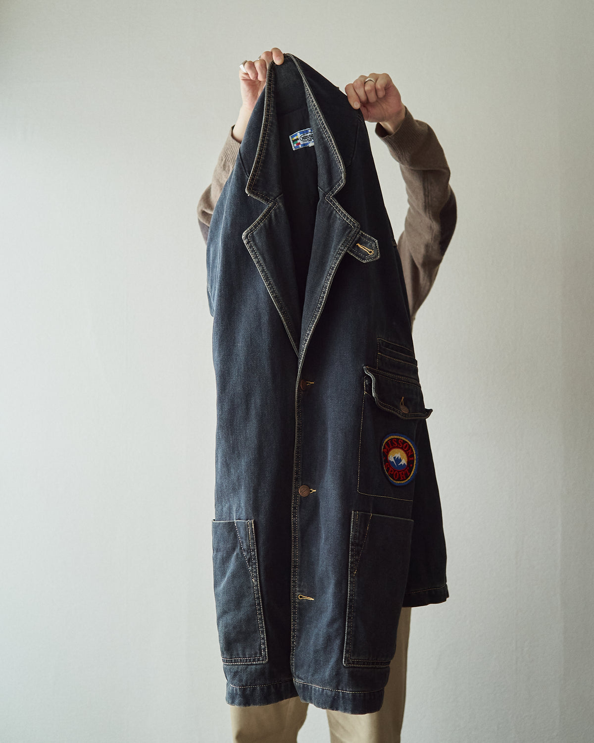 【SIZE L】-90s MISSONI SPORT Overdyed Denim Chore Coat / Black