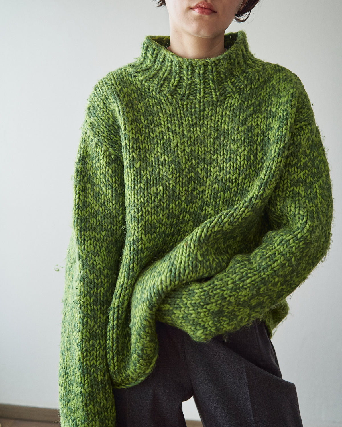 【SIZE S-M】 -00s DKNY  Wool Mock Neck Sweater / Green Melange
