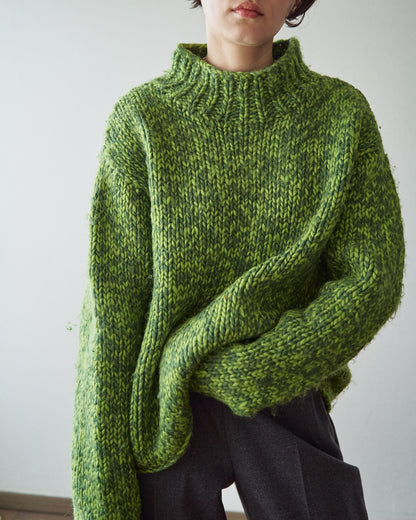 【SIZE S-M】 -00s DKNY  Wool Mock Neck Sweater / Green Melange