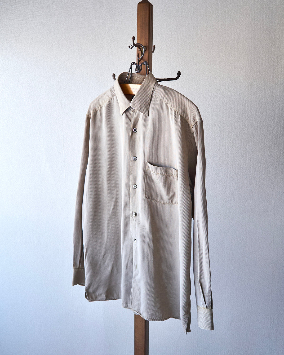 【SIZE L】-00s ERMENEGILDO ZEGNA Cotton Rayon Hairline-Striped Shirt / Beige