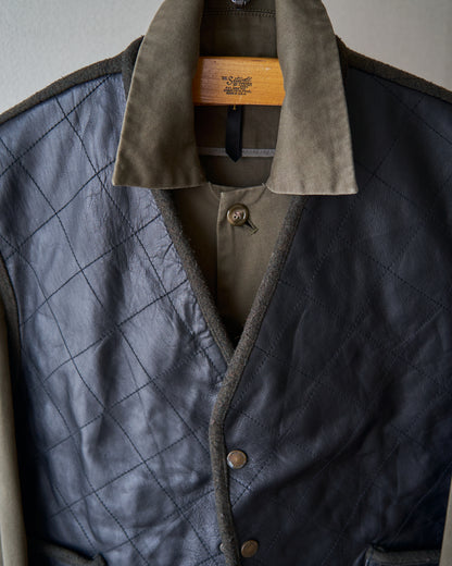 【SIZE L】HUGO BOSS Leather & Wool Panel Quilted Gilet / Black