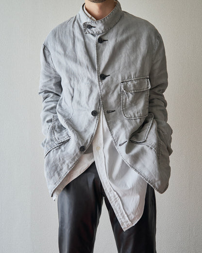 【SIZE : M-L】 ARMANI JEANS Garment-Dyed Linen Field Jacket / Light Grey