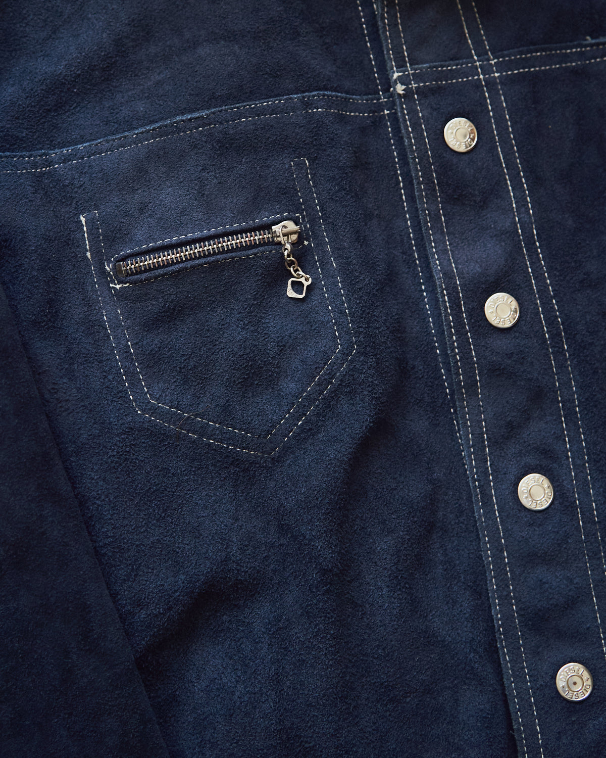 【SIZE L】90s-00s DIESEL Suede Reversible Trucker Jacket / Navy