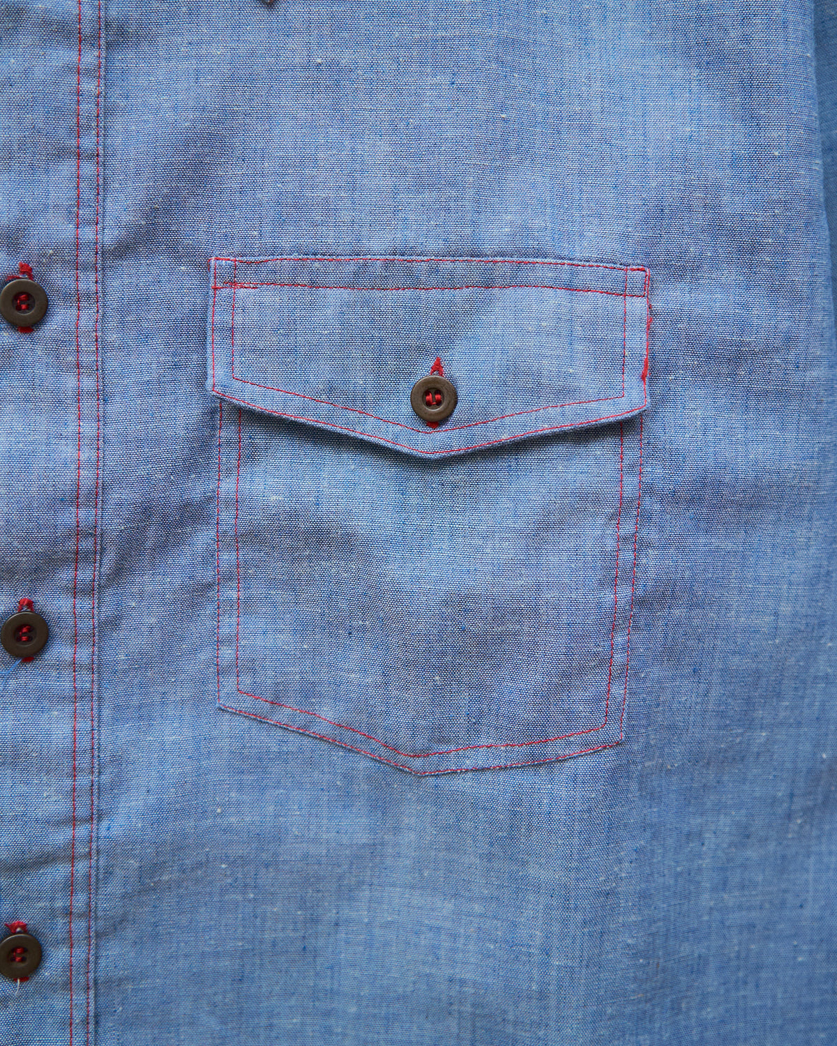 【SIZE M-L】70-80s HOUSE OF HANOVER Contrast-Stitch Poly-Cotton Western Chambray Shirt / Blue