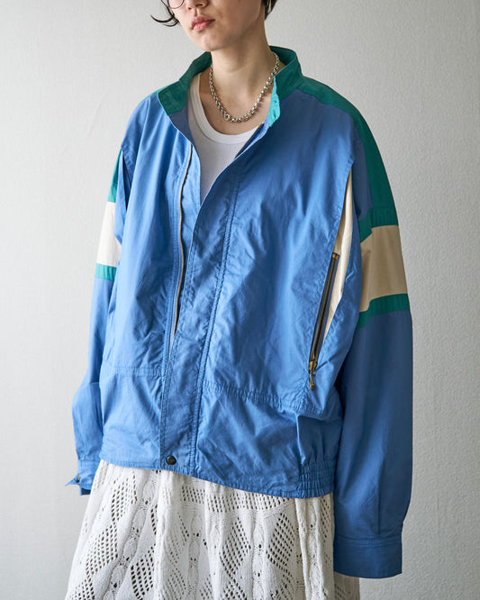 【SIZE M-L】80-90s PULSAR SPORTSWEAR Cotton Color-Block Sport Jacket / Cornflower Teal
