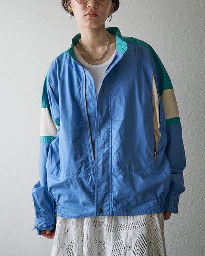 【SIZE M-L】80-90s PULSAR SPORTSWEAR Cotton Color-Block Sport Jacket / Cornflower Teal