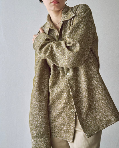 【SIZE M-L】70s Jacquard Knit Open Collar Shirt / Olive Ivory