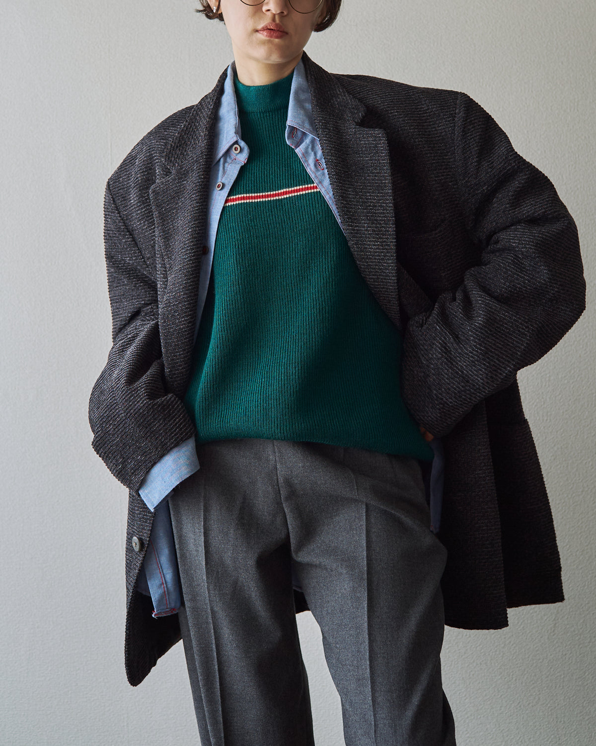 【Size L】90s JHANE BARNES Wool/Linen Textured boucle Jacket / Black