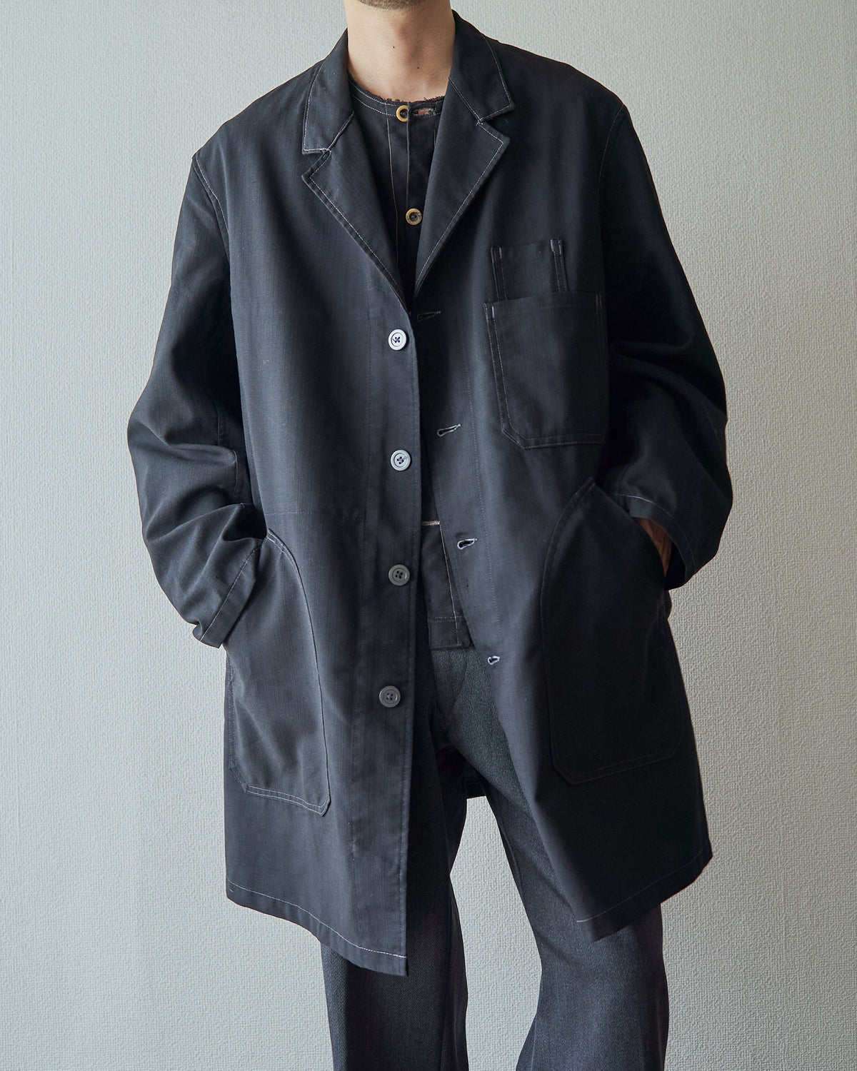 【SIZE M】VETRA 60-70s Tergal Fabric Maquignon Coat / Black