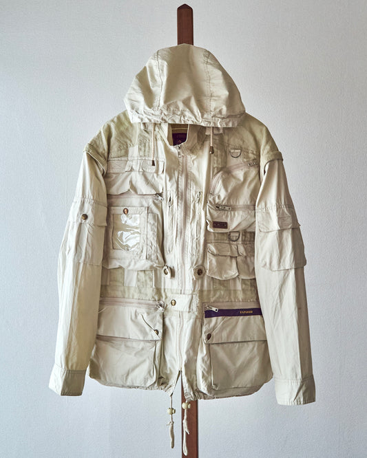 【Size L】90-00s PAUL & SHARK Cotton Multi-Pocket Detachable-Sleeve Photographer Jacket / Ecru