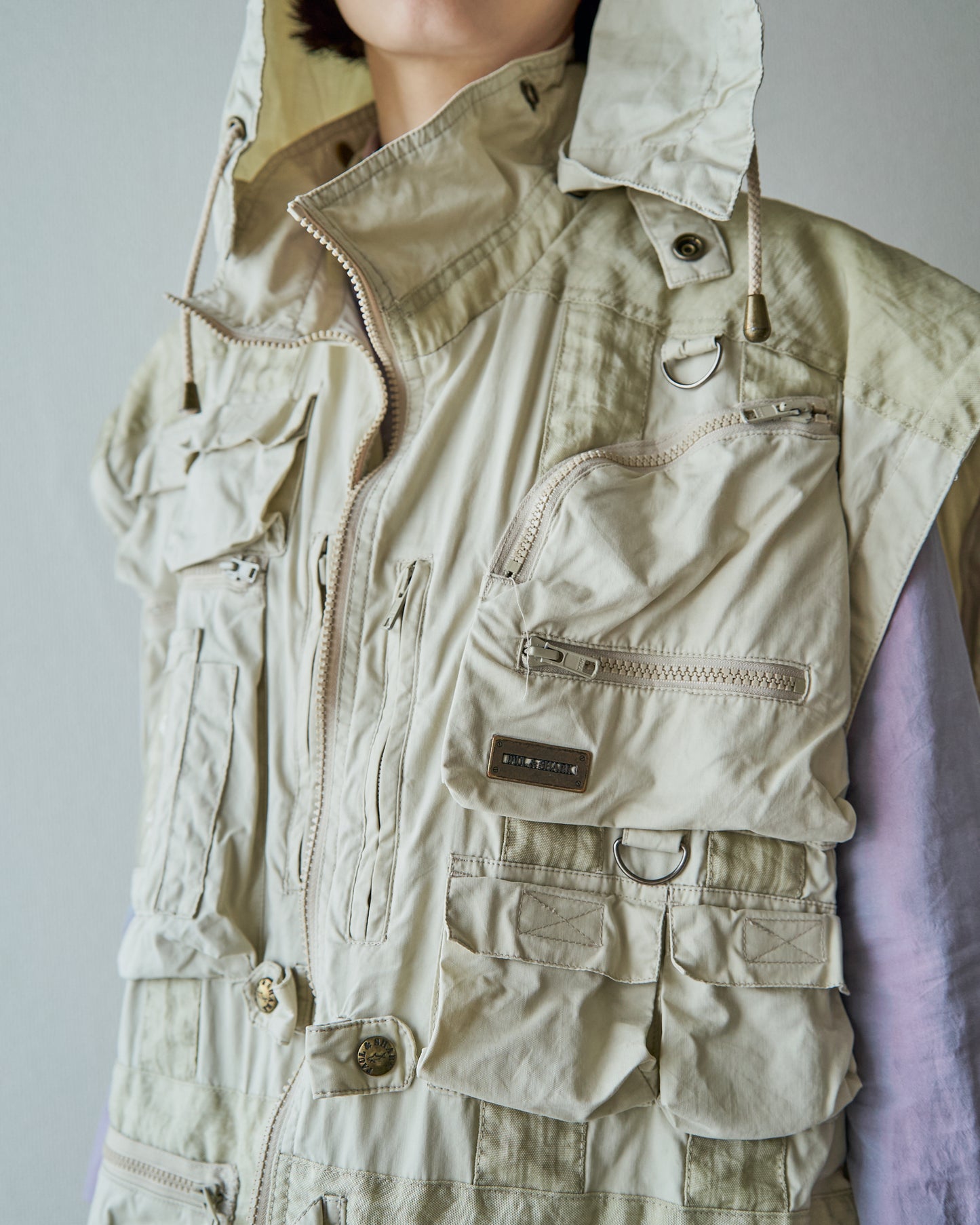 90-00s PAUL & SHARK Cotton Multi-Pocket Detachable-Sleeve Photographer Jacket / Ecru
