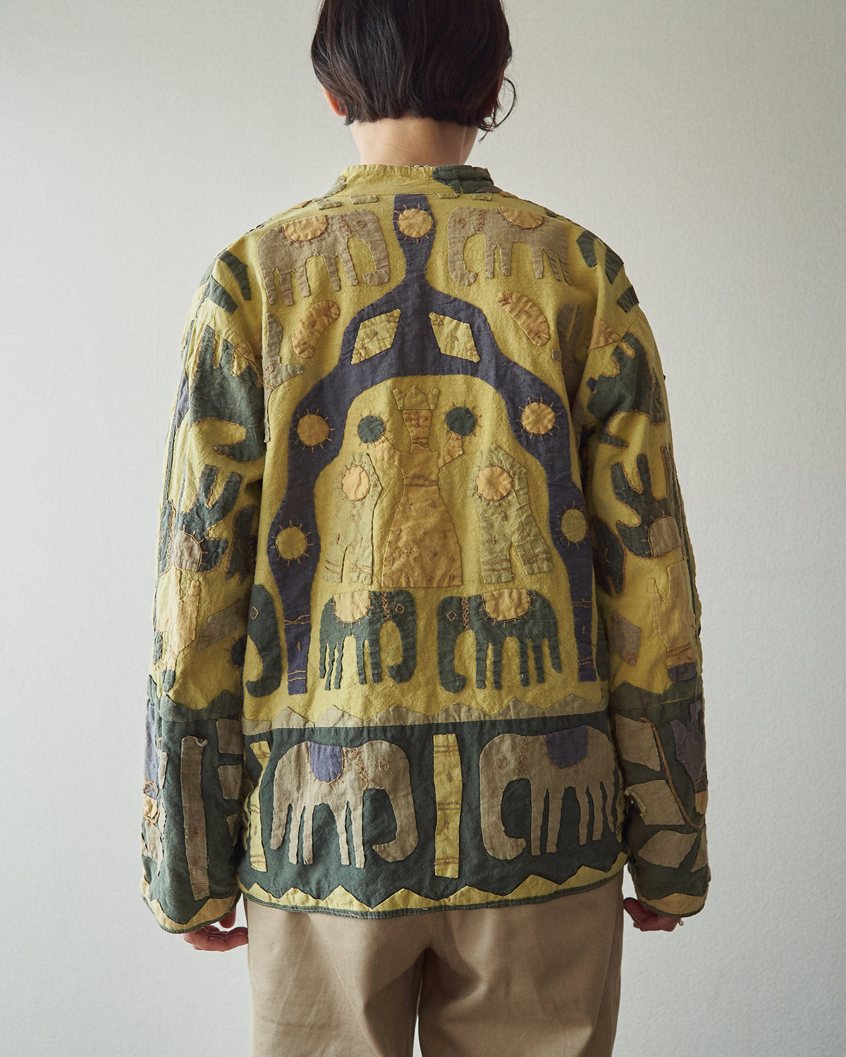 【SIZE S】Unknown Cotton Applique Patchwork Jacket / Olive & Mustard
