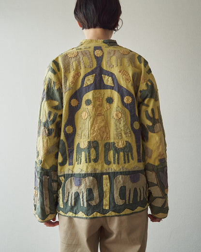 【SIZE S】Unknown Cotton Applique Patchwork Jacket / Olive & Mustard