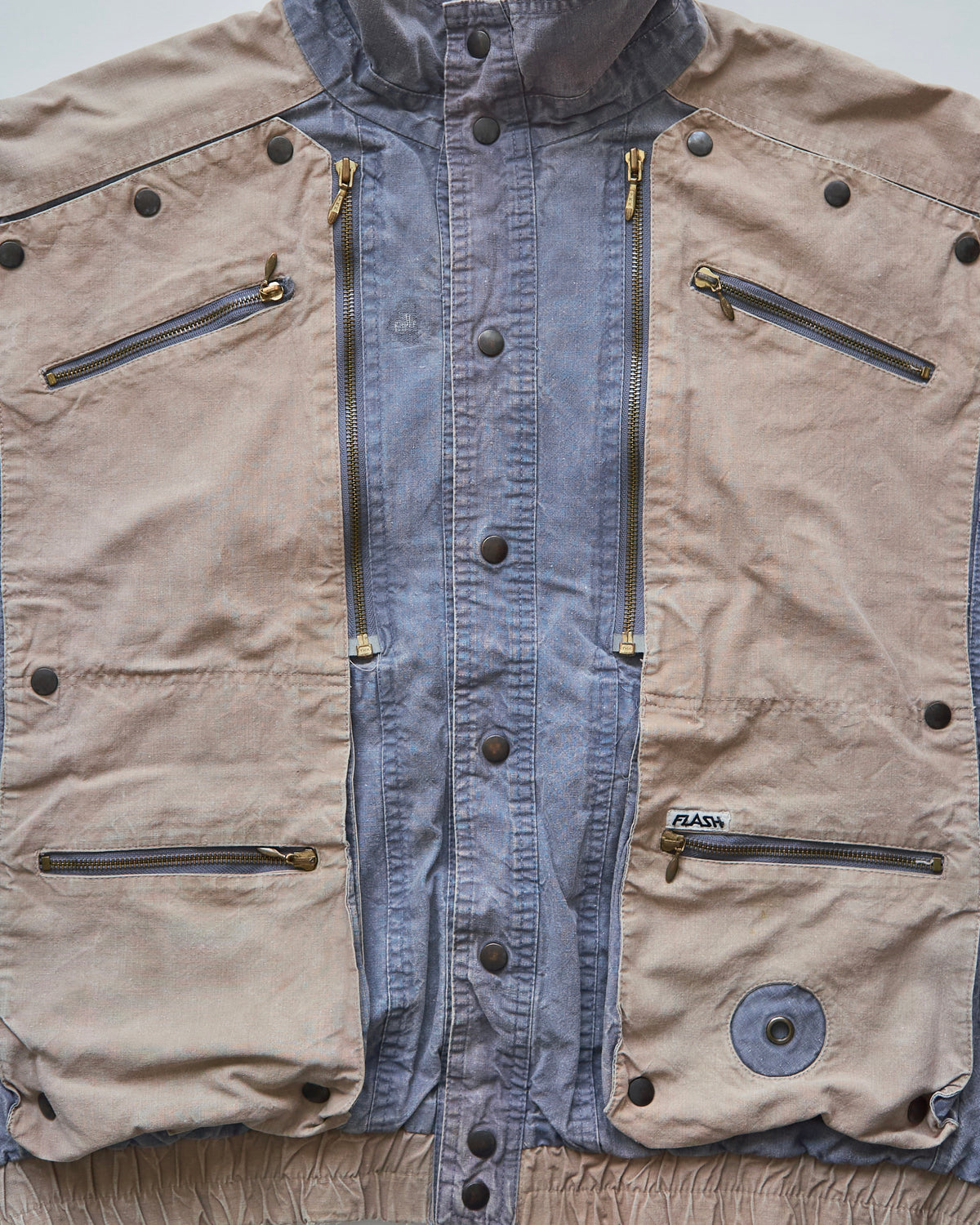 【SIZE M-L】80-90s FLASH Cotton Twill Detachable Multi-Pocket Bomber Jacket / Grey Beige