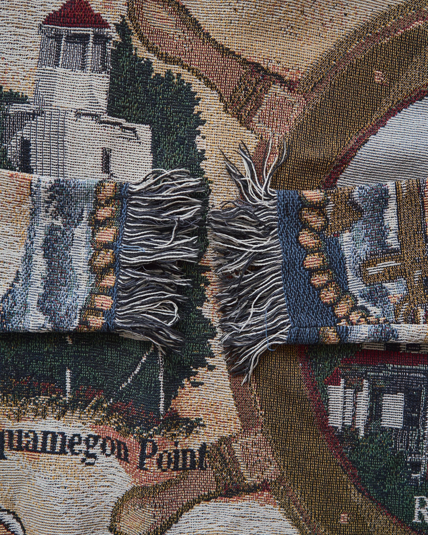 Lighthouse Jacquard Tapestry Remake Hoodie / Fringe Trim Multi