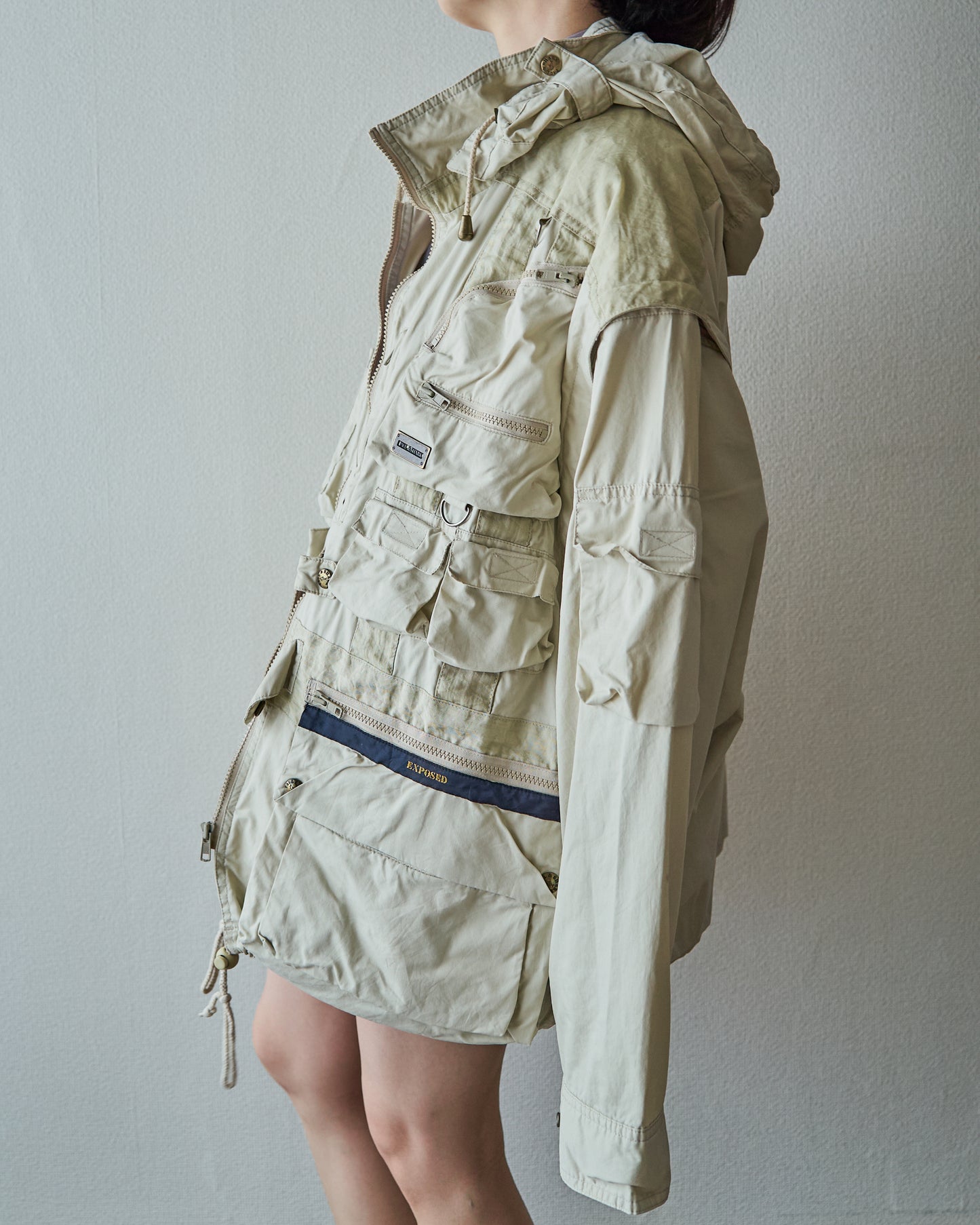 90-00s PAUL & SHARK Cotton Multi-Pocket Detachable-Sleeve Photographer Jacket / Ecru