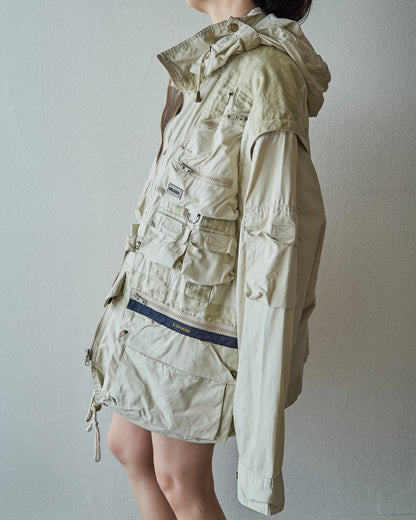 【Size L】90-00s PAUL & SHARK Cotton Multi-Pocket Detachable-Sleeve Photographer Jacket / Ecru