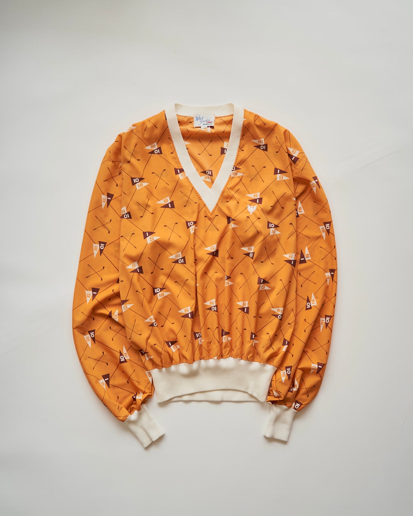 80-90s DUNLOP Golf Motif Stretch Nylon Rib Pullover / Mustard